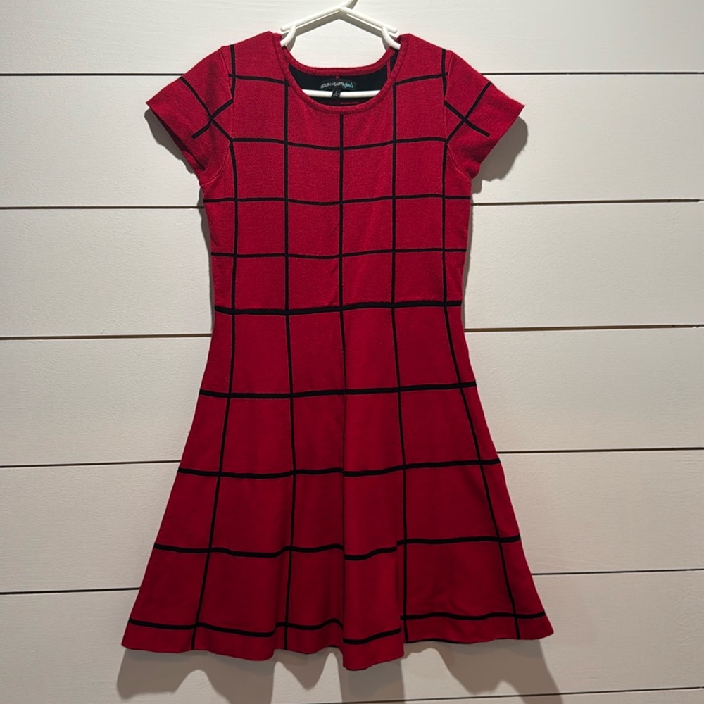 Girls- Large- Sequin Hearts brand sweater dress- Red and Black